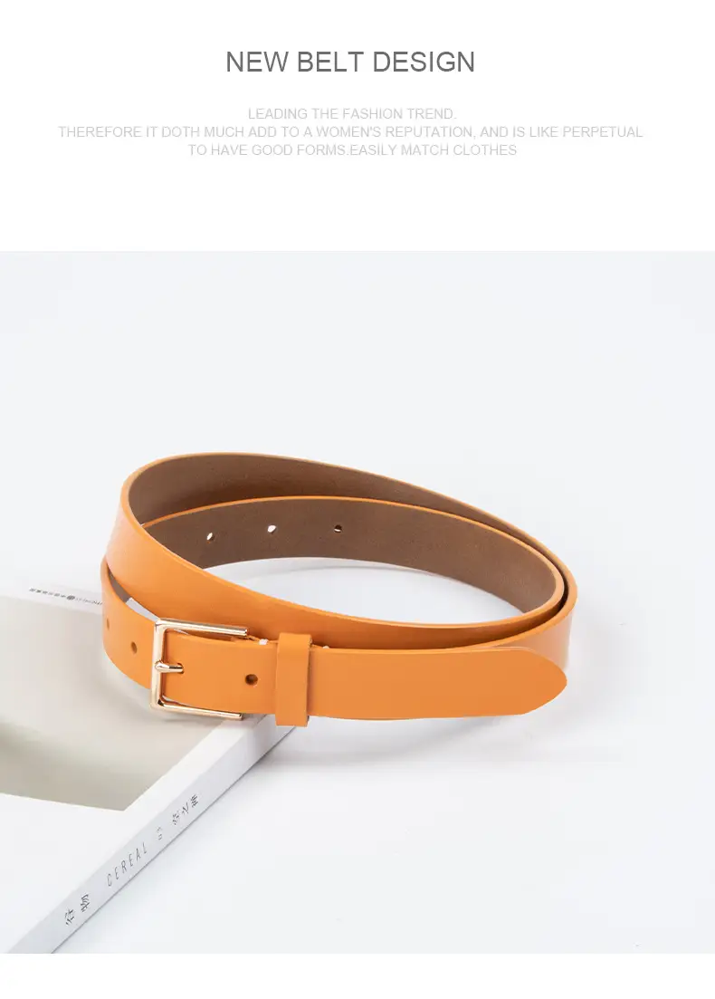 Women's Brown Genuine Leather Belt with Gold Buckle — feature 14