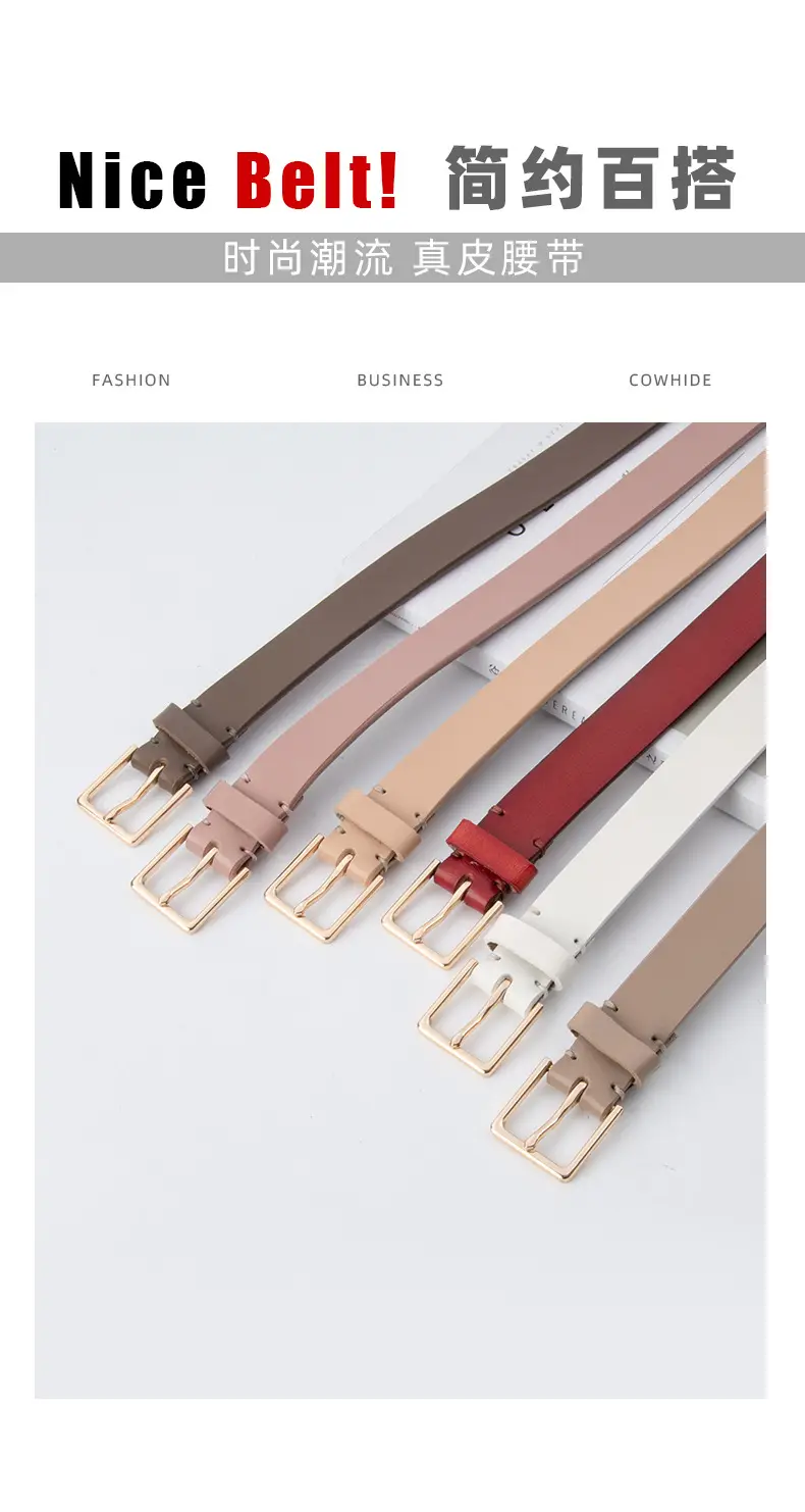 Women's Brown Genuine Leather Belt with Gold Buckle — feature 4