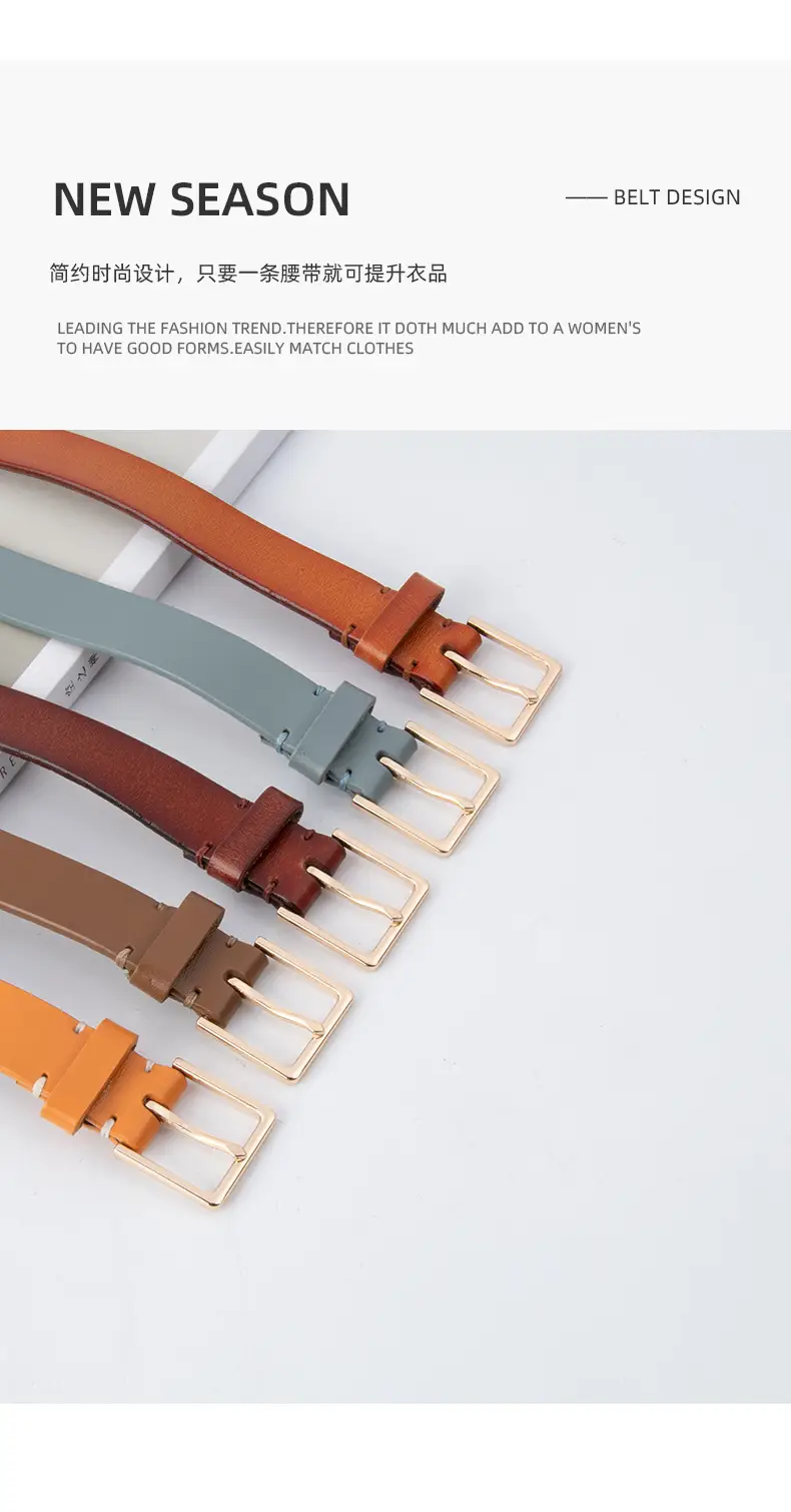 Women's Brown Genuine Leather Belt with Gold Buckle — feature 5