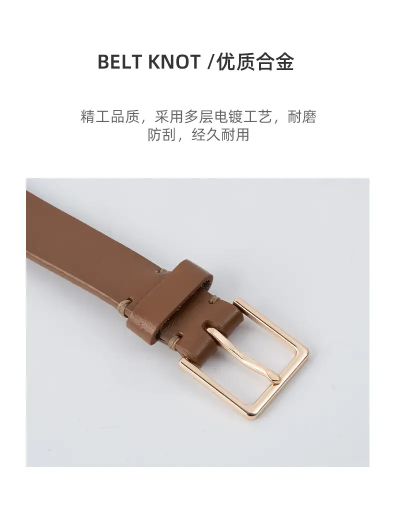 Women's Brown Genuine Leather Belt with Gold Buckle — feature 7