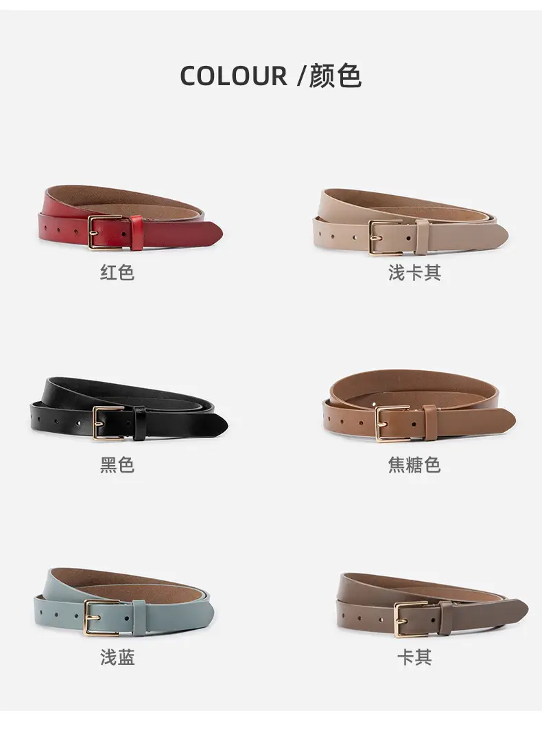 Women's Brown Genuine Leather Belt with Gold Buckle — feature 9