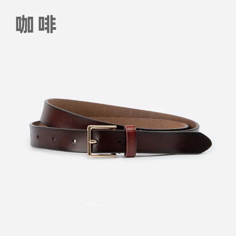 Women's Brown Genuine Leather Belt with Gold Buckle - Image 2