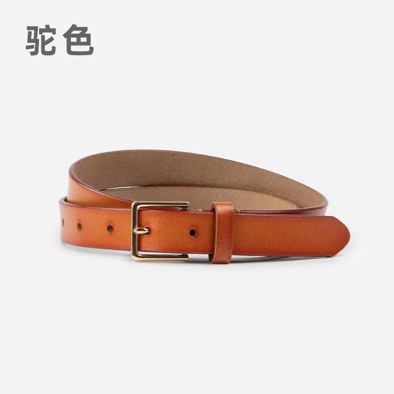 Women's Brown Genuine Leather Belt with Gold Buckle - Image 3