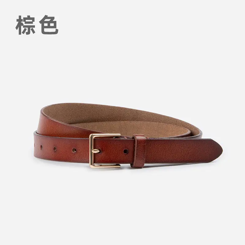 Women's Brown Genuine Leather Belt with Gold Buckle - Image 4