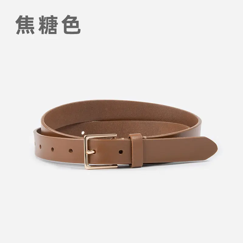 Women's Brown Genuine Leather Belt with Gold Buckle - Image 7
