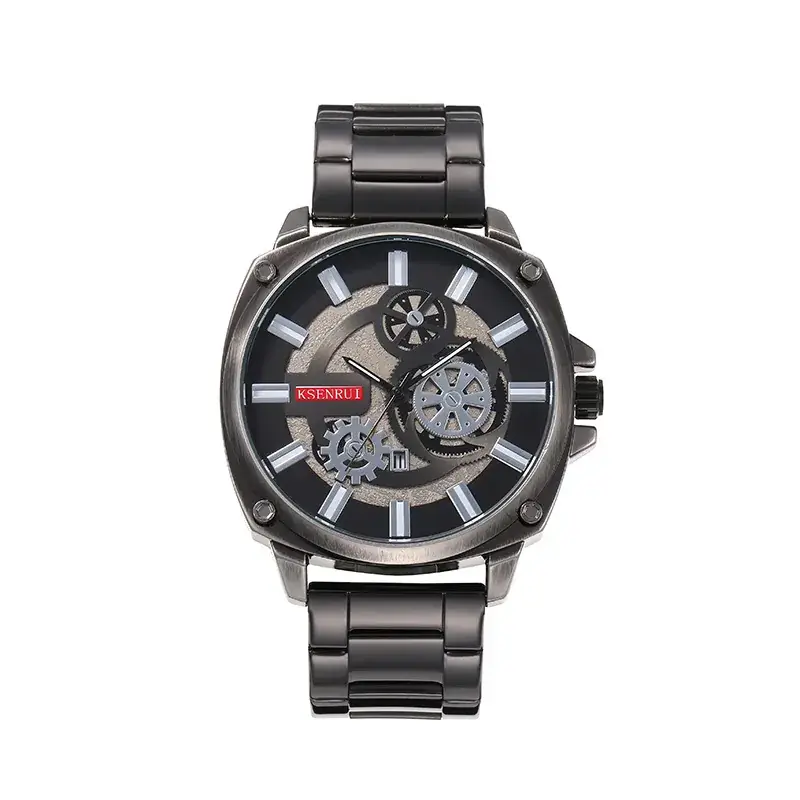 Kaisenrui Black Steel Belt Watch with Skeleton Design - Image 3