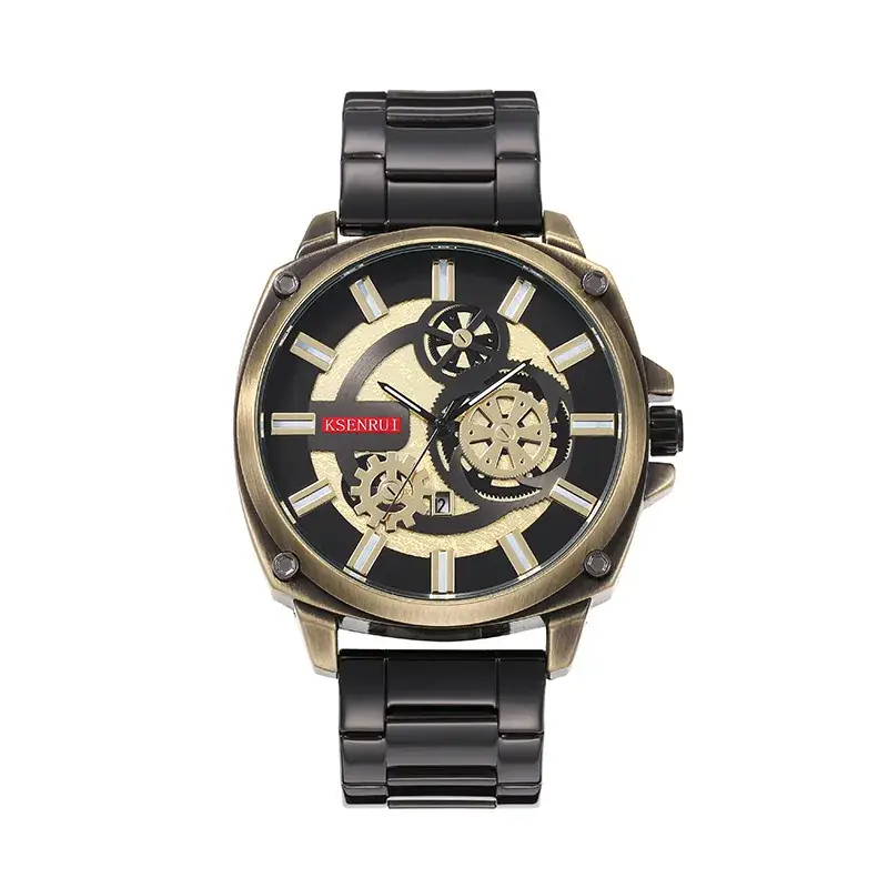 Kaisenrui Black Steel Belt Watch with Skeleton Design - Image 4