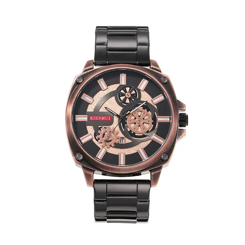 Kaisenrui Black Steel Belt Watch with Skeleton Design - Image 5