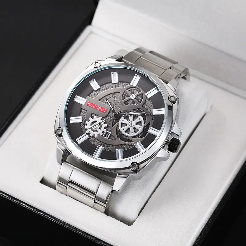 Kaisenrui Black Steel Belt Watch with Skeleton Design — feature 1