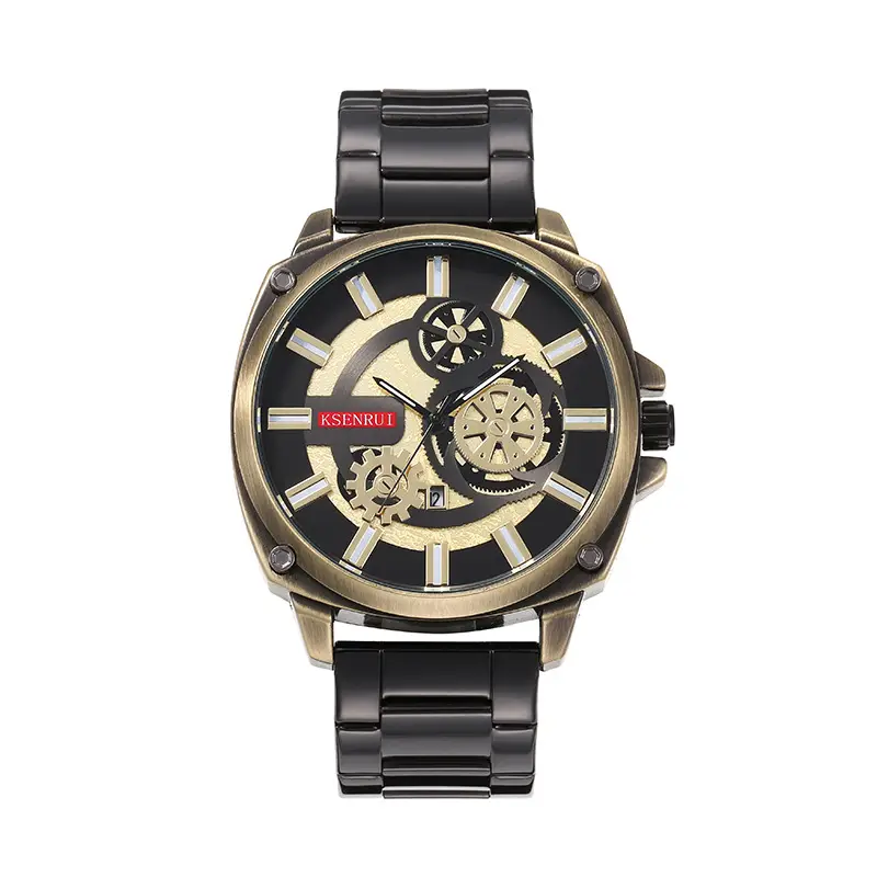 Kaisenrui Black Steel Belt Watch with Skeleton Design — feature 3