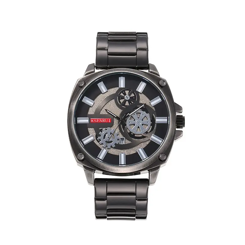 Kaisenrui Black Steel Belt Watch with Skeleton Design — feature 4