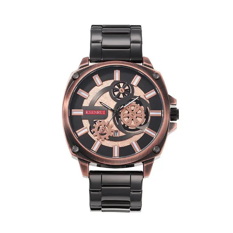 Kaisenrui Black Steel Belt Watch with Skeleton Design — feature 6