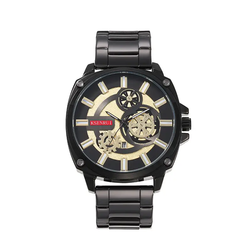 Kaisenrui Black Steel Belt Watch with Skeleton Design — feature 7