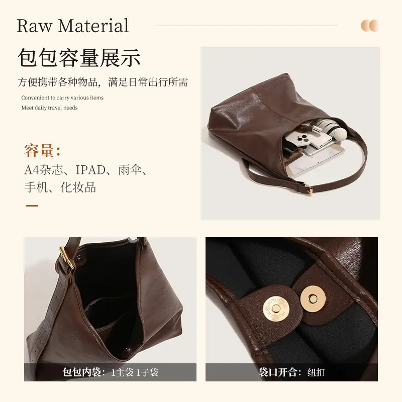Retro Brown PU Shoulder Bag for Women - Image 6