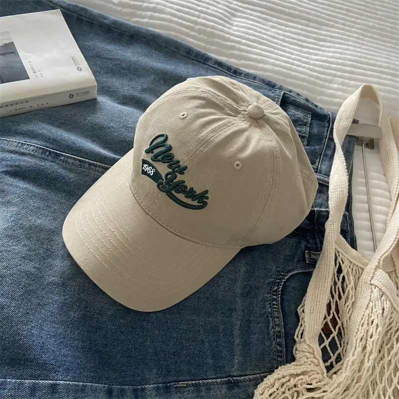 Women's Beige Letter Peak Cap Big Head Baseball Cap