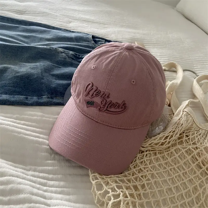 Women's Beige Letter Peak Cap Big Head Baseball Cap
