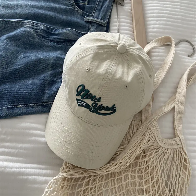 Women's Beige Letter Peak Cap Big Head Baseball Cap