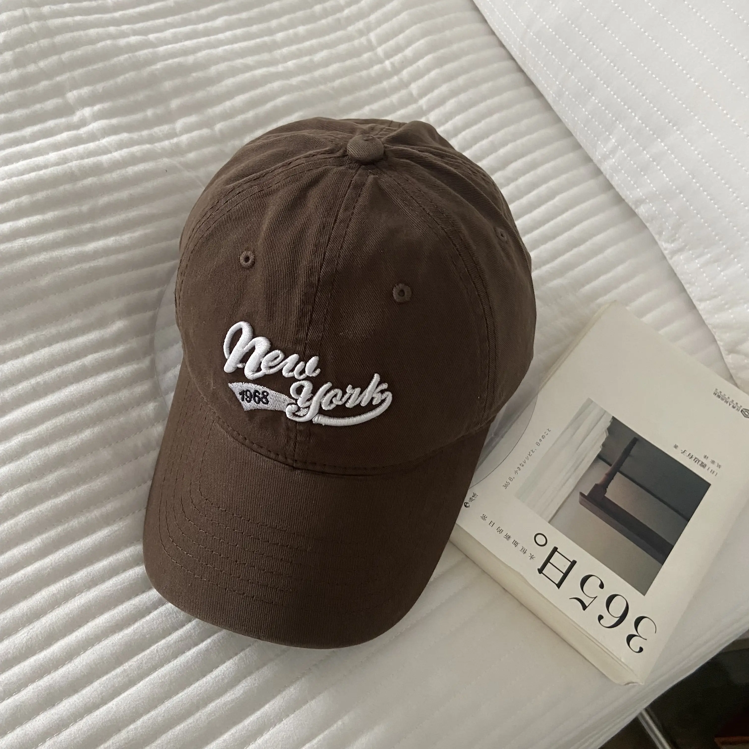 Women's Beige Letter Peak Cap Big Head Baseball Cap