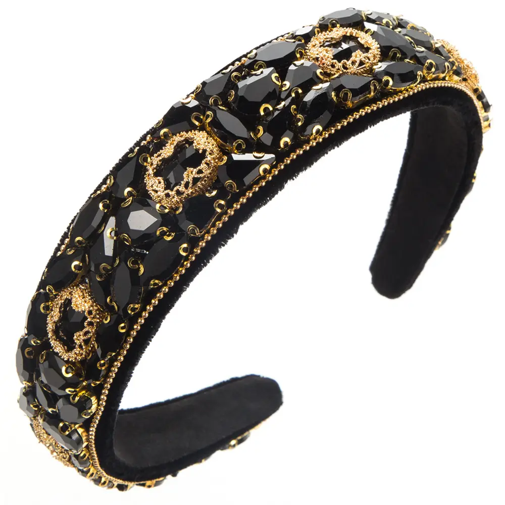 Black Glass Drill Hair Hoop Women Heavy Work Baroque