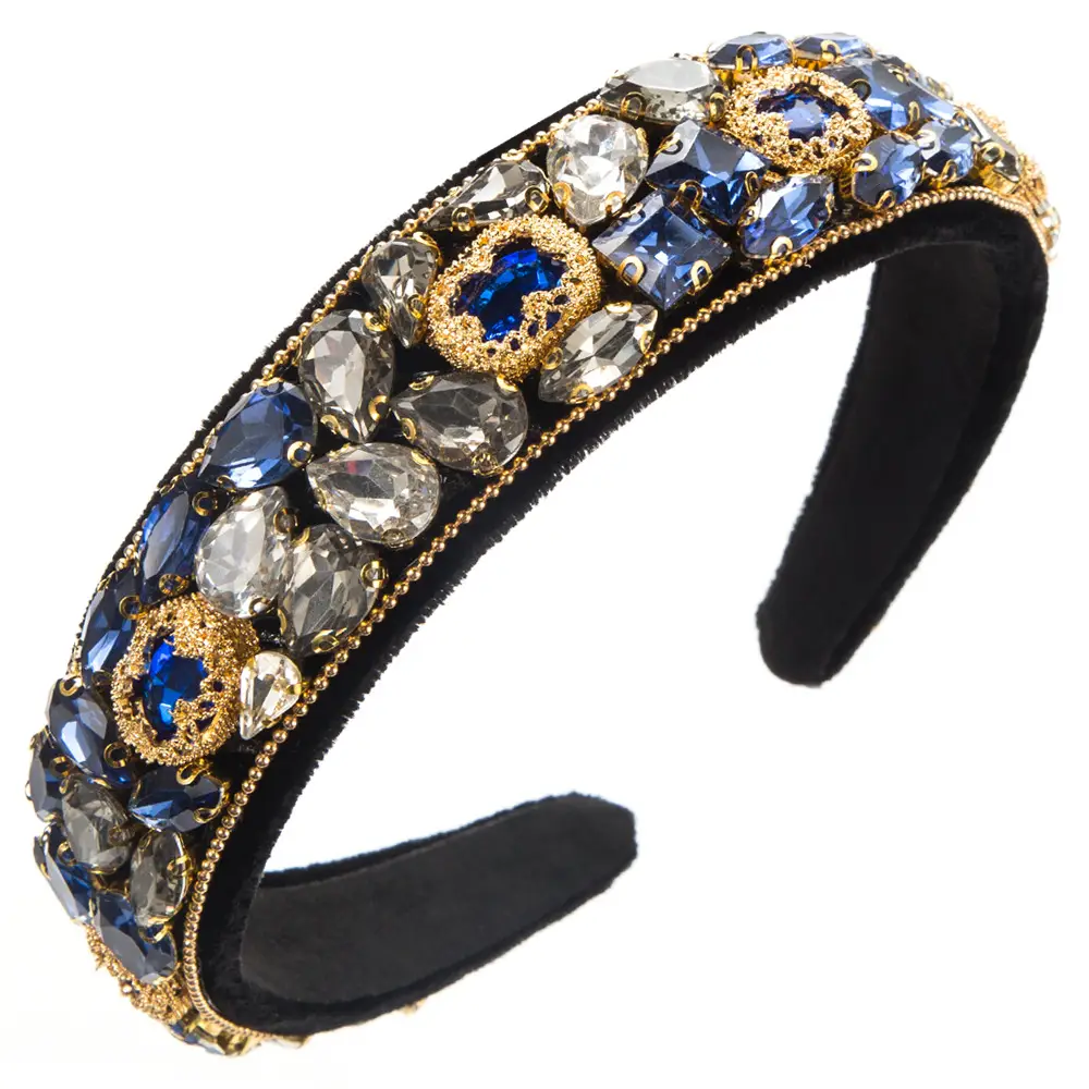 Black Glass Drill Hair Hoop Women Heavy Work Baroque