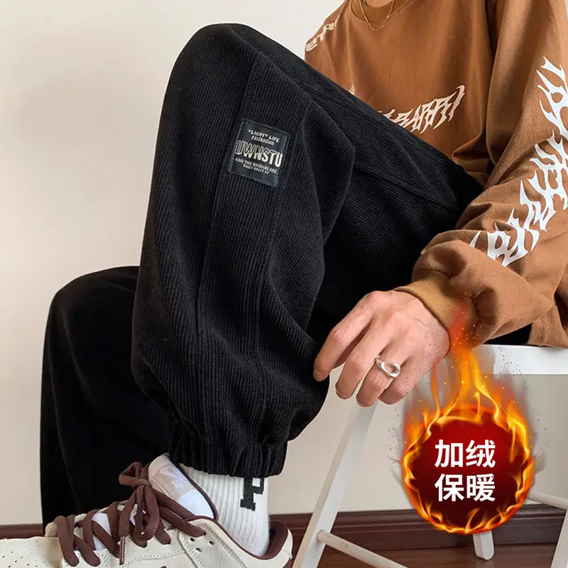 Men Fleece Lined Hip Hop Sweatpants Dark Grey - Image 6