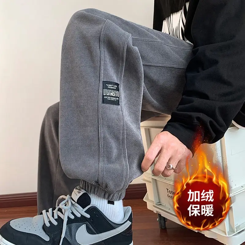 Men Fleece Lined Hip Hop Sweatpants Dark Grey - Image 7