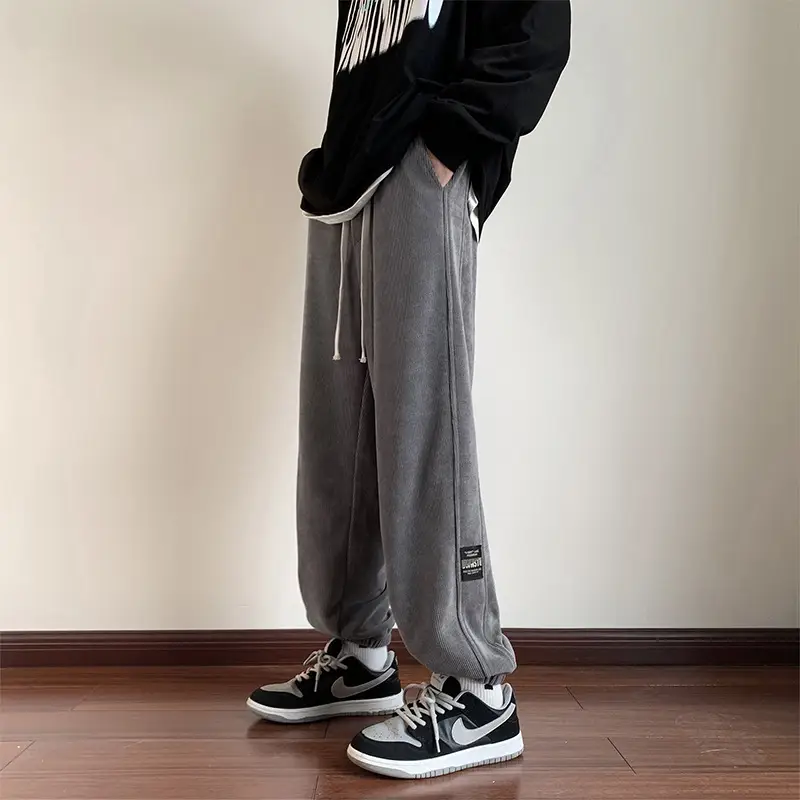 Men Fleece Lined Hip Hop Sweatpants Dark Grey - Image 9