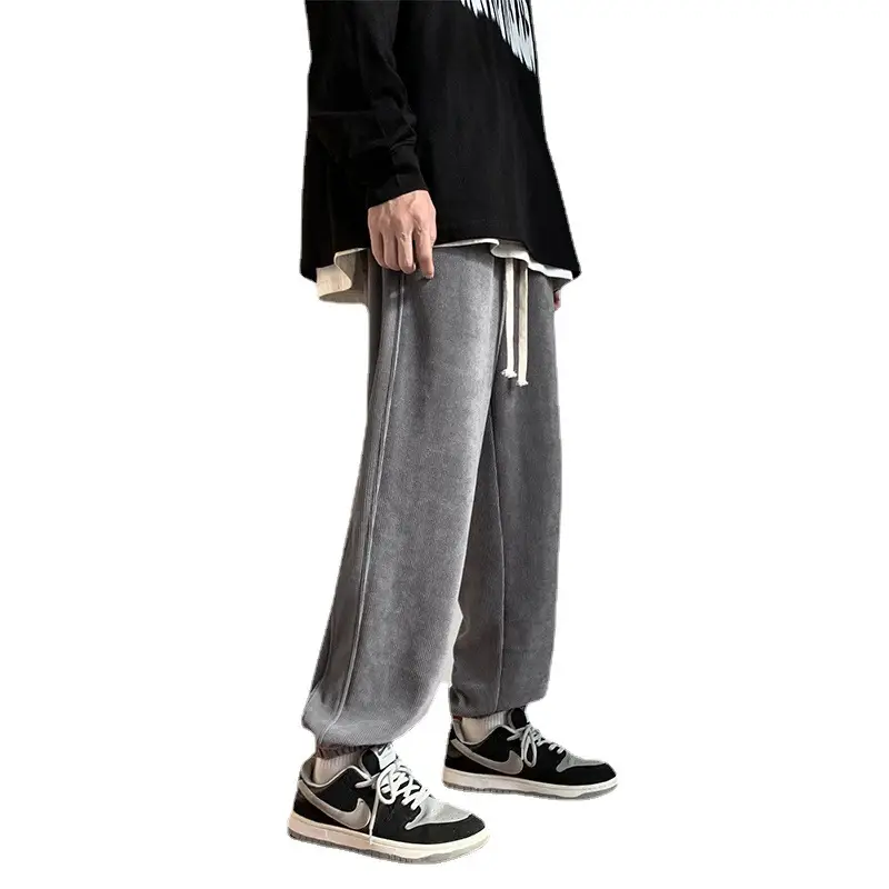 Men Fleece Lined Hip Hop Sweatpants Dark Grey - Image 10