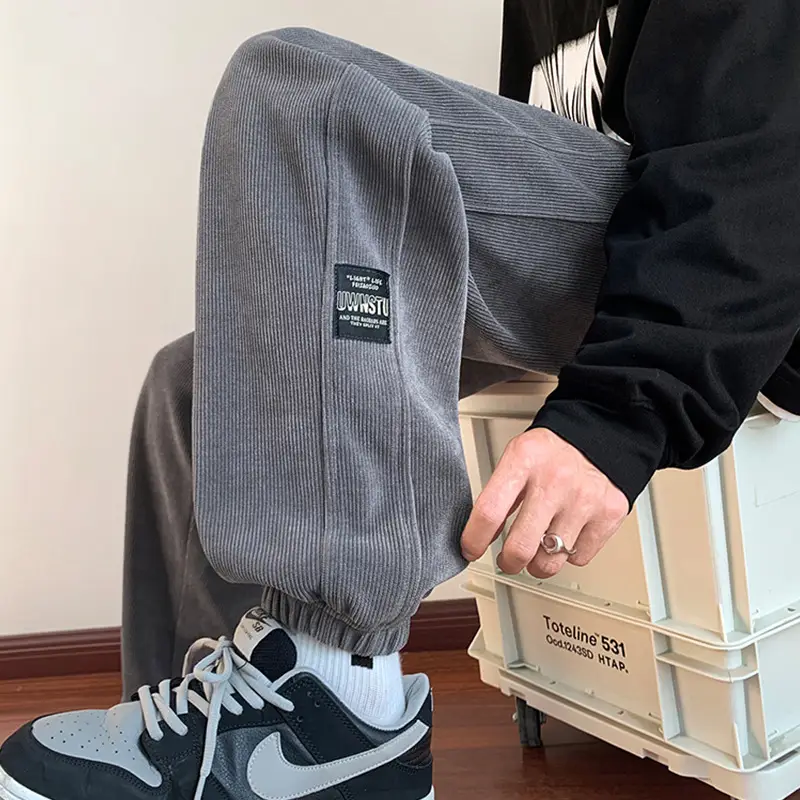 Men Fleece Lined Hip Hop Sweatpants Dark Grey - Image 4