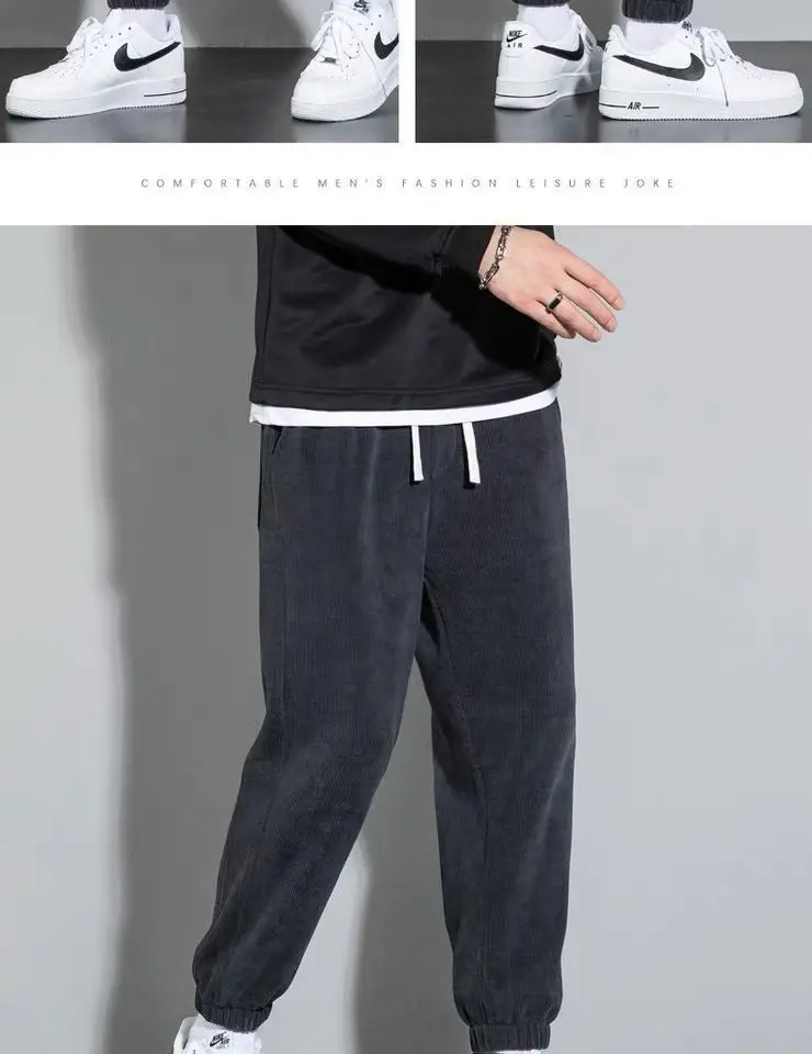 Men Fleece Lined Sweatpants Black Plus Size Warm Corduroy — feature 15