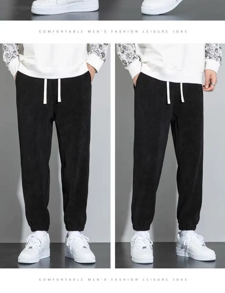 Men Fleece Lined Sweatpants Black Plus Size Warm Corduroy — feature 18