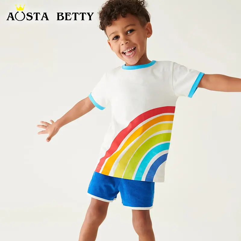 2026 Boys Rainbow Print T-Shirt Cotton Round Neck Short Sleeve - Image 2