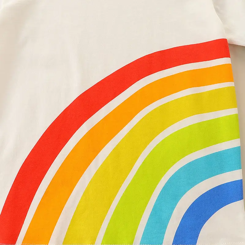 2026 Boys Rainbow Print T-Shirt Cotton Round Neck Short Sleeve - Image 5