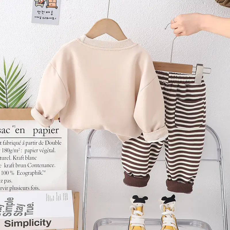 Male Baby 2Pc Cotton Suit Beige Brown No Print - Image 4