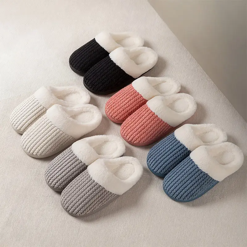 2024 new plush slippers women's autumn and winter cotton slippers thickened warm non-slip home indoor and outdoor men's wholesale