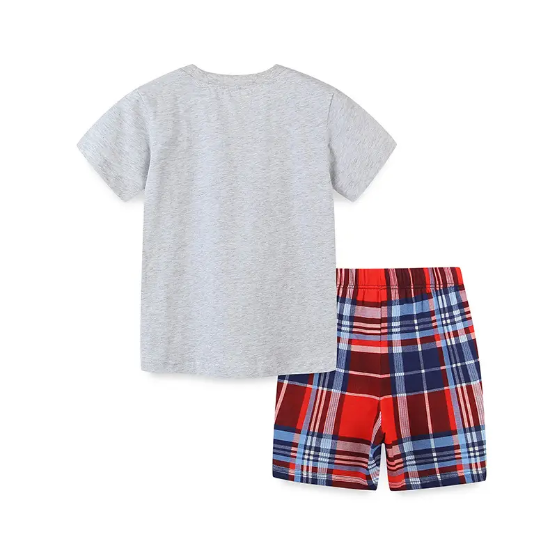 Kids Plaid Cotton T-Shirt Set Summer 26 - Image 3