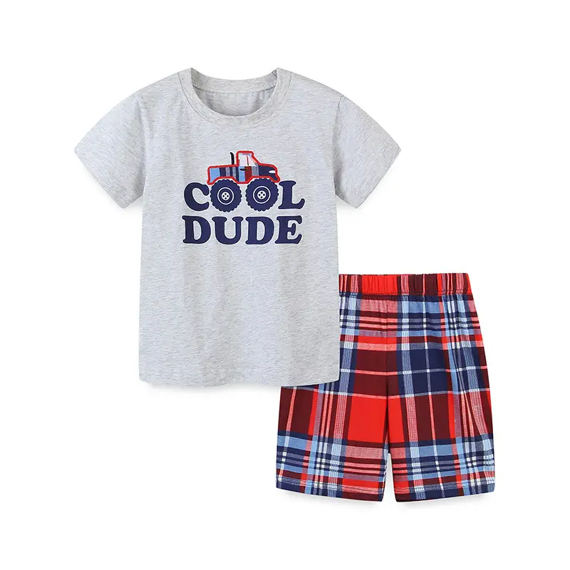 Kids Plaid Cotton T-Shirt Set Summer 26 - Image 6