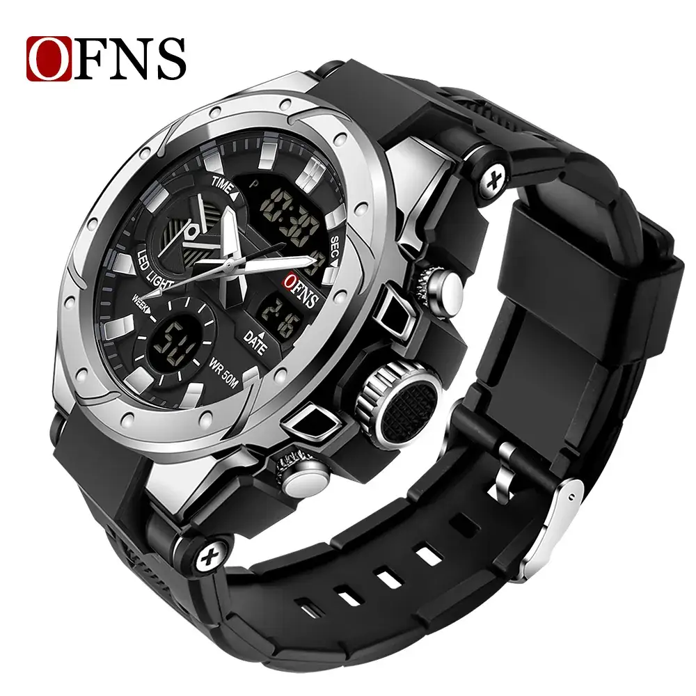 Military Style Dual Display Watch for Men Black - Image 5