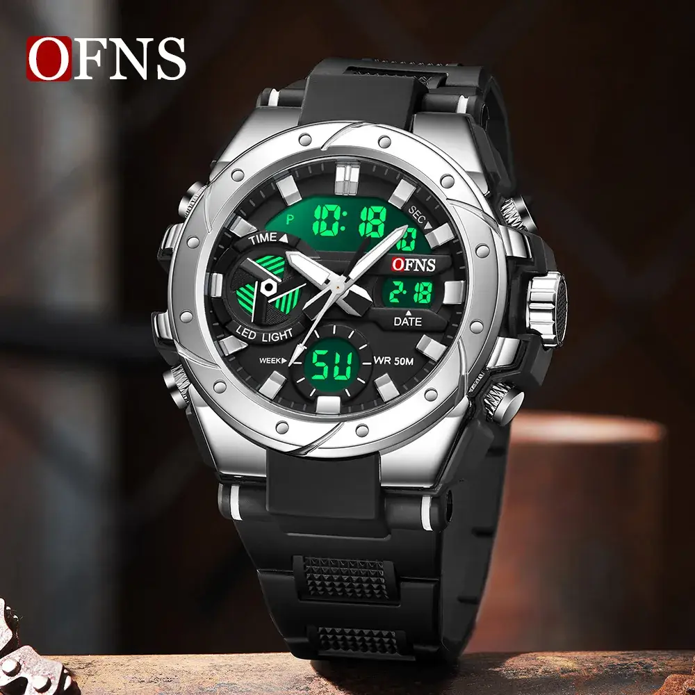 Military Style Dual Display Watch for Men Black - Image 6