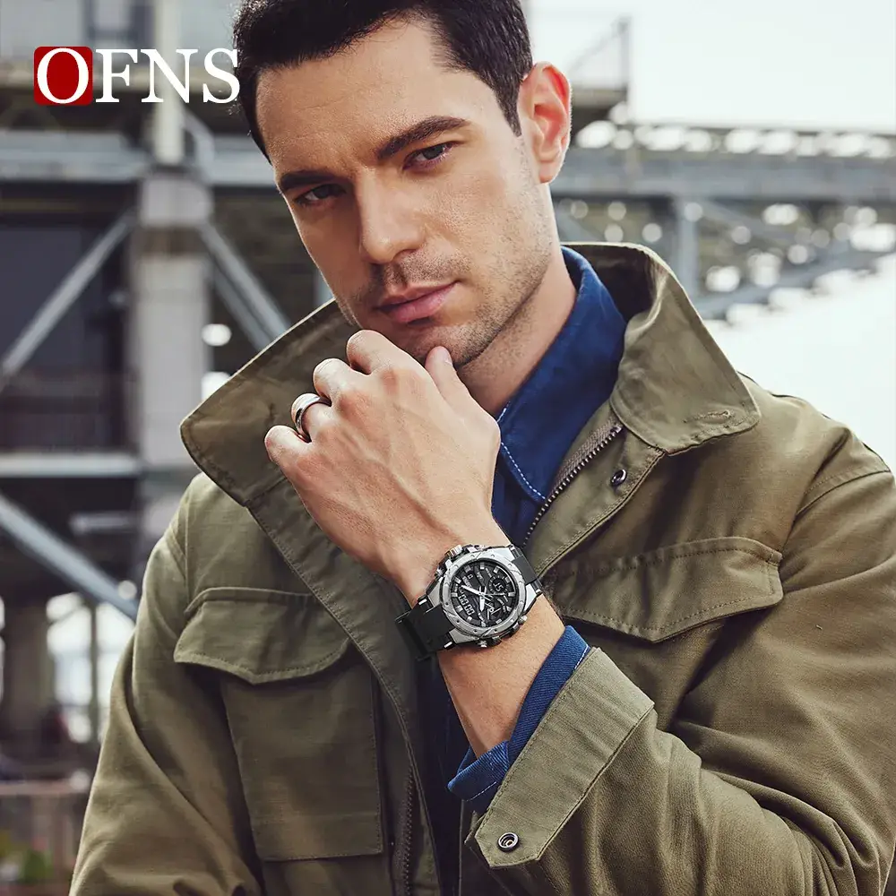 Military Style Dual Display Watch for Men Black - Image 7