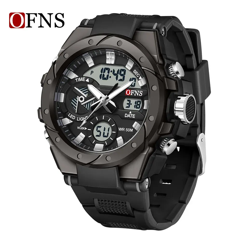 Military Style Dual Display Watch for Men Black - Image 2