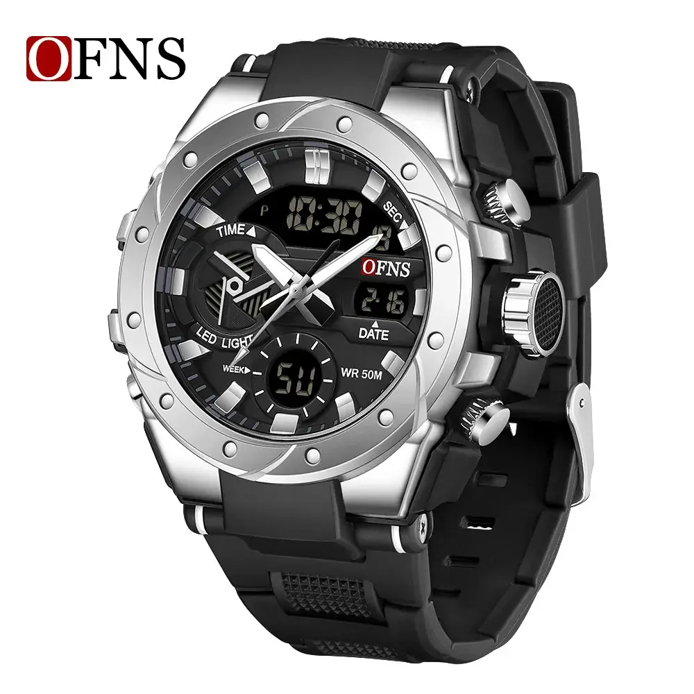 Military Style Dual Display Watch for Men Black - Image 3