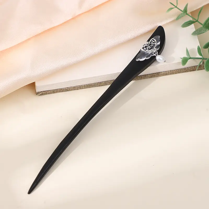 Elegant Wooden Hairpin with Pink Flower Tassel - Image 102