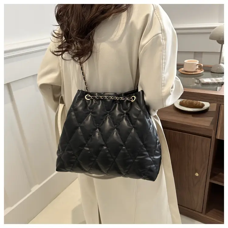 Brown Rhombic Quilted Shoulder Bag for Women — feature 10