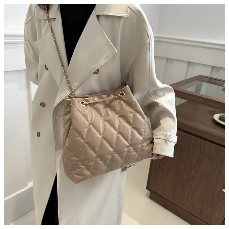 Brown Rhombic Quilted Shoulder Bag for Women — feature 11
