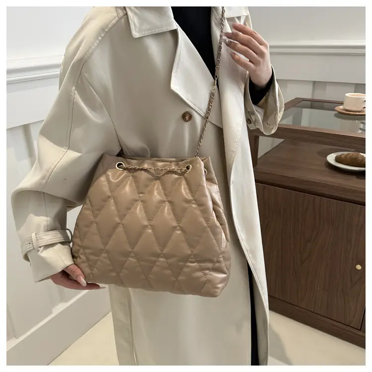 Brown Rhombic Quilted Shoulder Bag for Women — feature 12
