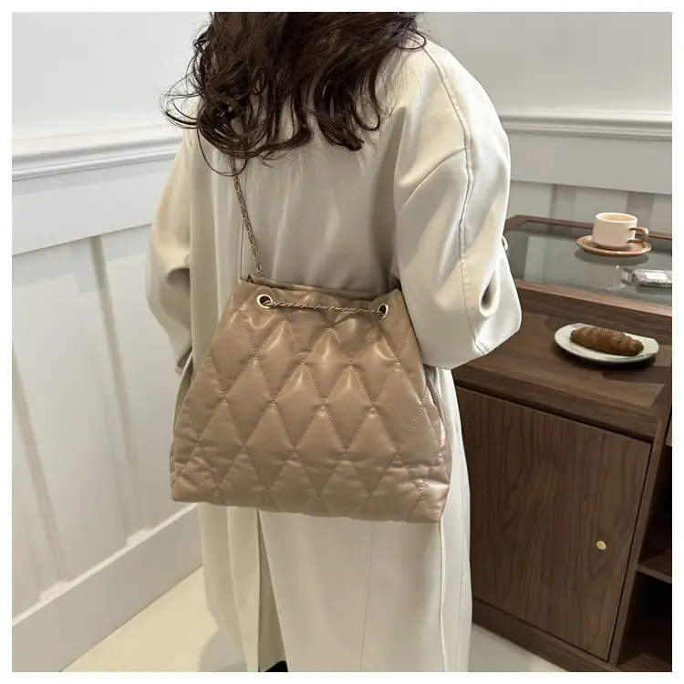 Brown Rhombic Quilted Shoulder Bag for Women — feature 13