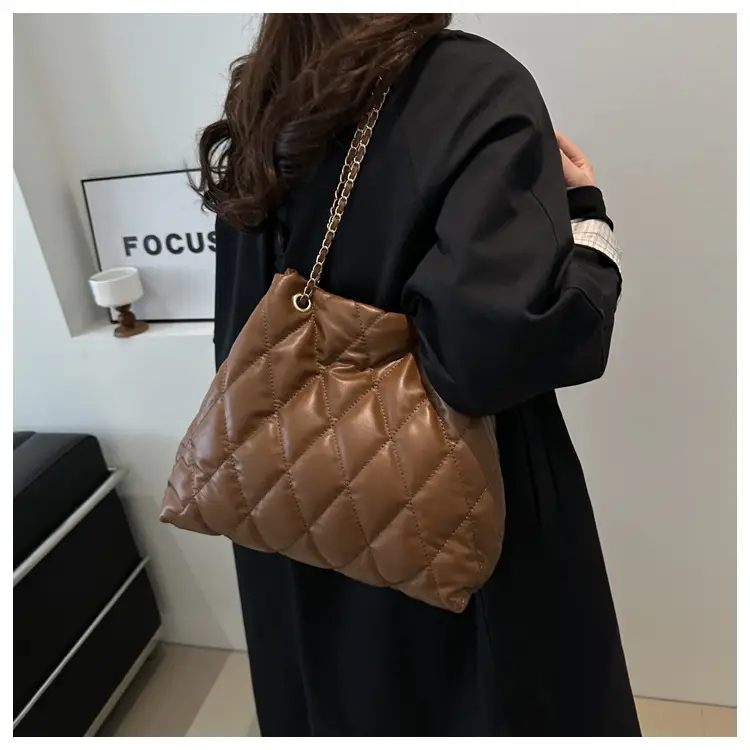 Brown Rhombic Quilted Shoulder Bag for Women — feature 14