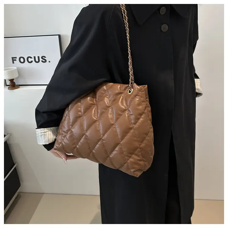 Brown Rhombic Quilted Shoulder Bag for Women — feature 15