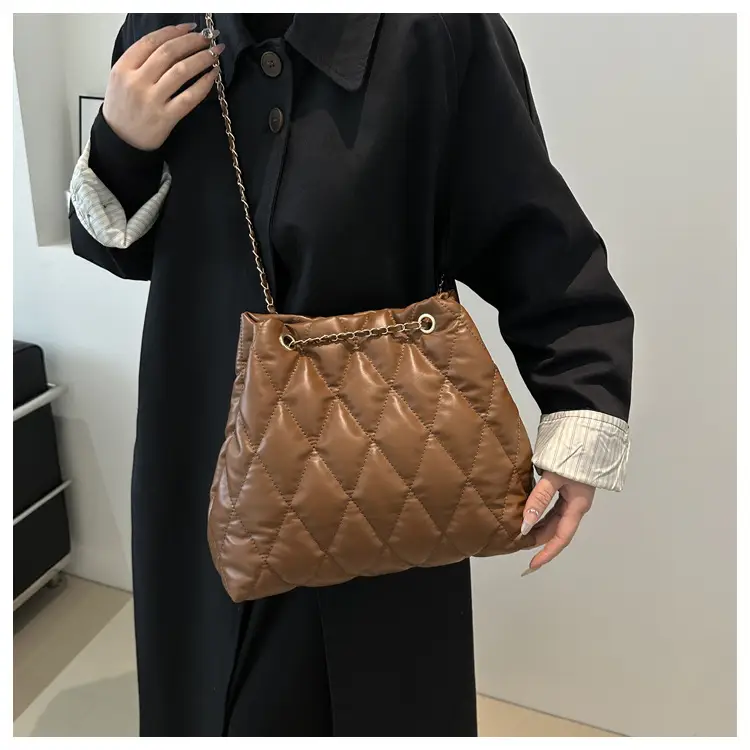 Brown Rhombic Quilted Shoulder Bag for Women — feature 16